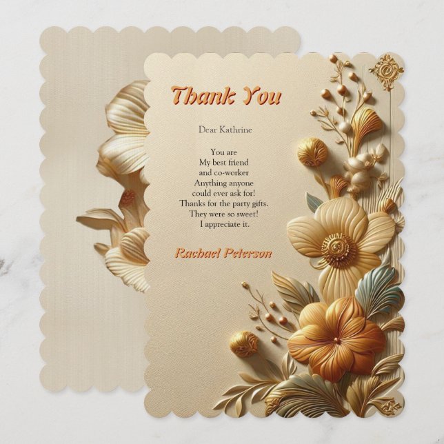 Chic, Elegant Creams & leather flower texture look Thank You Card (Front/Back)