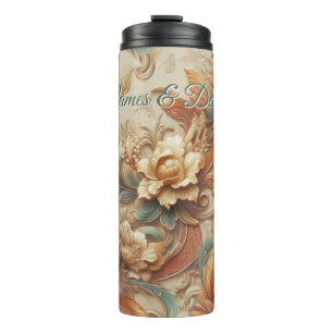 Chic,Elegant Creams & leather flower texture look Thermal Tumbler