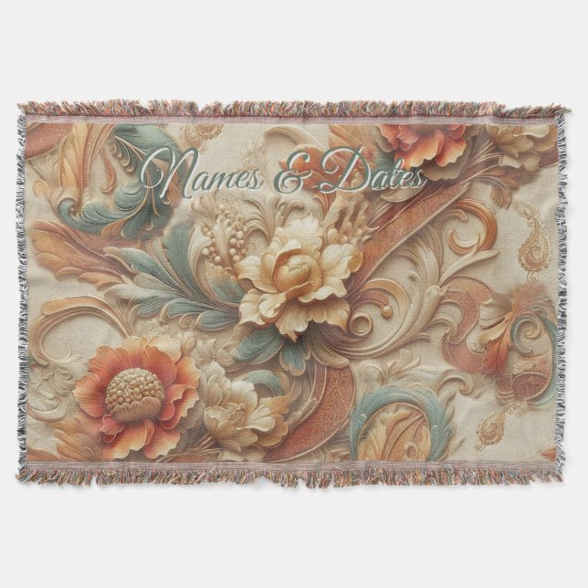 Chic,Elegant Creams & leather flower texture look Throw Blanket (Front)