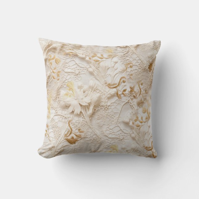 Chic,Elegant Creams & leather flower texture look Throw Pillow (Front)
