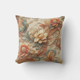 Chic,Elegant Creams & leather flower texture look Throw Pillow