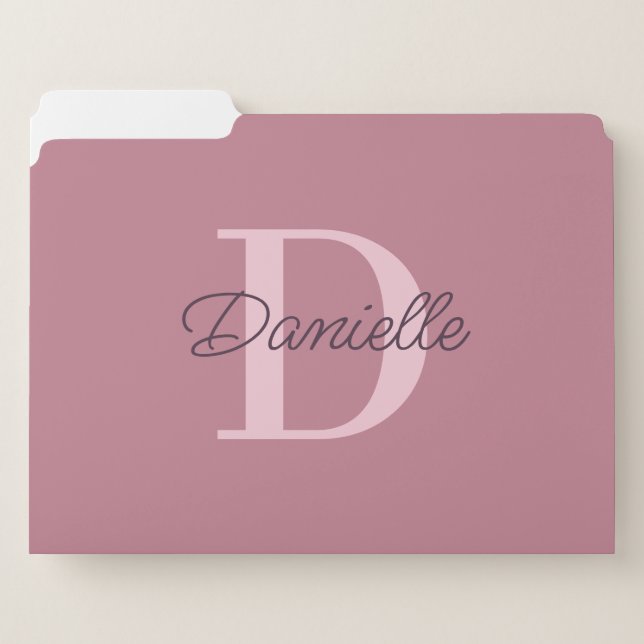 Chic Elegant Custom Monogram Stylish Girly Pink File Folder (Front Left)