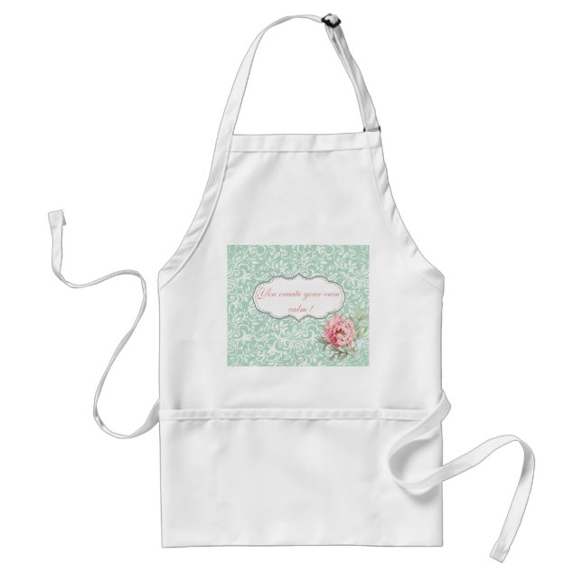 Chic Elegant  Damask, Roses,Motivational Message Adult Apron (Front)