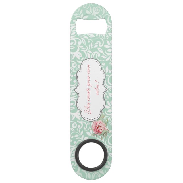 Chic Elegant  Damask, Roses,Motivational Message Bar Key (Front)