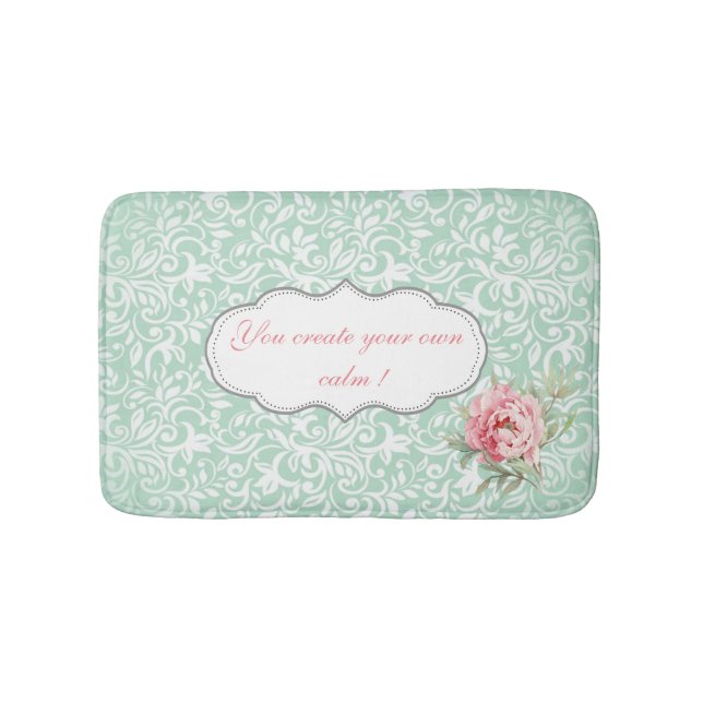 Chic Elegant  Damask, Roses,Motivational Message Bathroom Mat (Front)