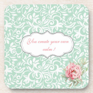 Chic Elegant Damask, Roses,Motivational Message Beverage Coaster