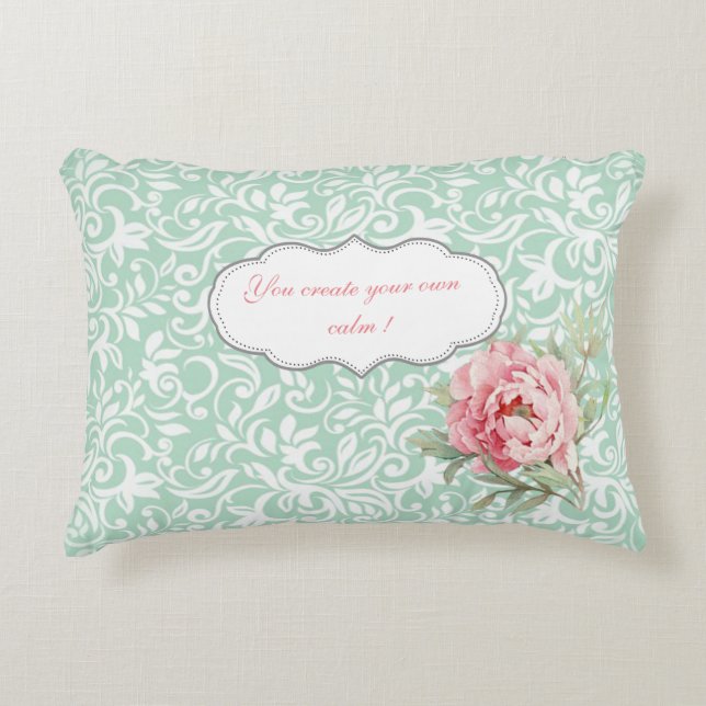 Chic Elegant  Damask, Roses,Motivational Message Decorative Pillow (Front)