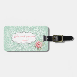 Chic Elegant  Damask, Roses,Motivational Message Luggage Tag