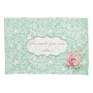 Chic Elegant  Damask, Roses,Motivational Message Pillowcase
