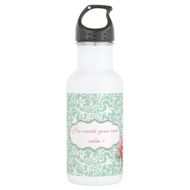 Chic Elegant  Damask, Roses,Motivational Message Stainless Steel Water Bottle (Front)