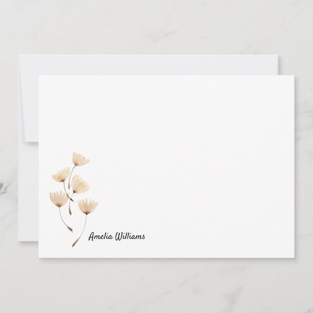 Chic Elegant Dandelion Floral Name Script Cute Note Card (Front)