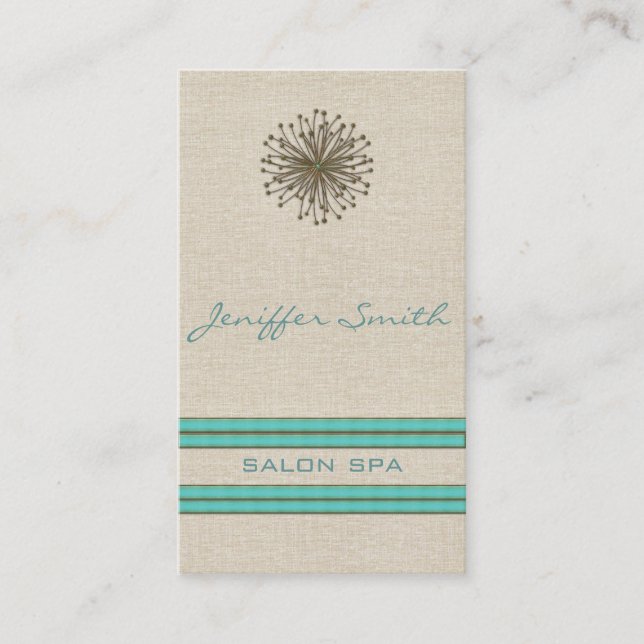 Chic elegant dandelion turquoise stripes business card (Front)