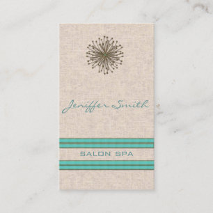 Chic elegant dandelion turquoise stripes business card