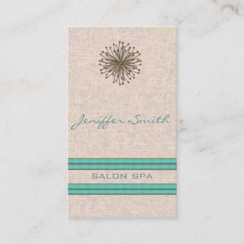 Chic elegant dandelion turquoise stripes business card