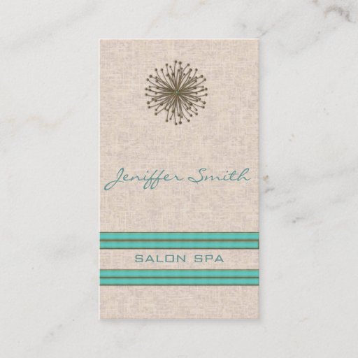 Customizable Chic elegant dandelion turquoise stripes business card