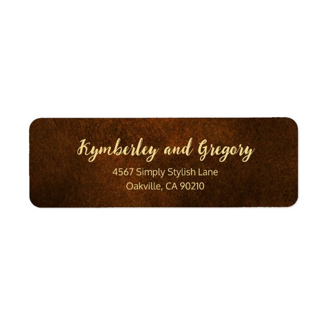 Chic Elegant Dark Brown Textured Gold Accent  Label (Front)