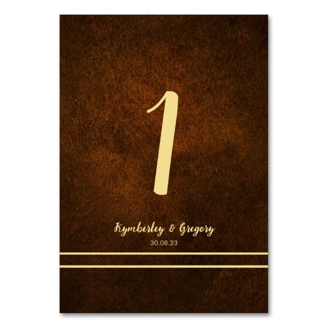 Chic Elegant Dark Brown Textured Gold Table Number (Front)