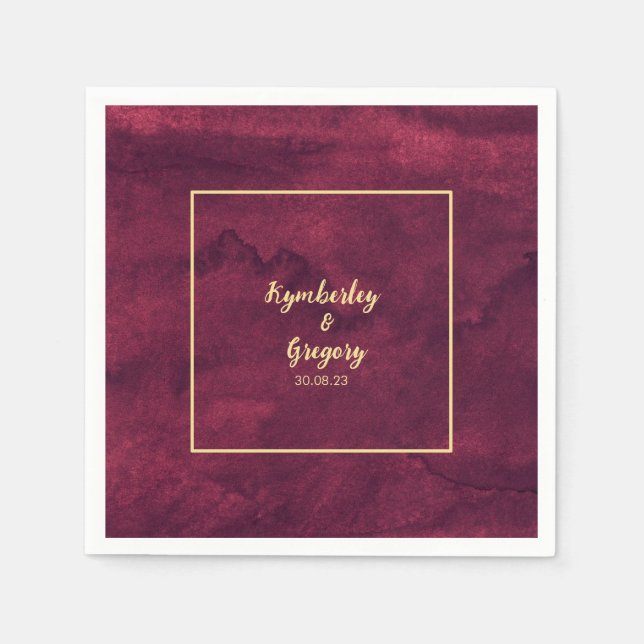 Chic Elegant Dark Burgundy Watercolor Style  Napkins (Front)