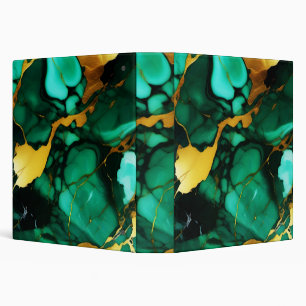 Chic Elegant dark green golden yellow Faux Marble 3 Ring Binder