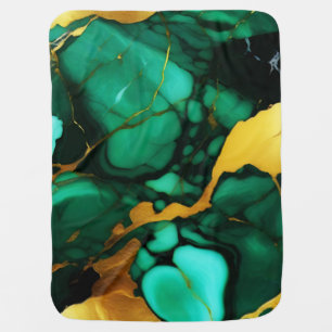 Chic Elegant dark green golden yellow Faux Marble Baby Blanket