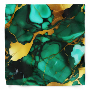 Chic Elegant dark green golden yellow Faux Marble  Bandana