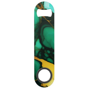 Chic Elegant dark green golden yellow Faux Marble Bar Key