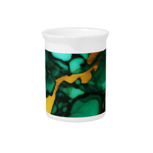 Chic Elegant dark green golden yellow Faux Marble Beverage Pitcher