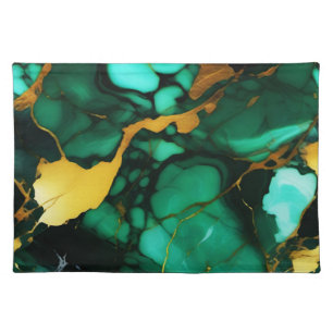 Chic Elegant dark green golden yellow Faux Marble  Cloth Placemat