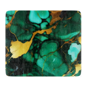 Chic Elegant dark green golden yellow Faux Marble Cutting Board
