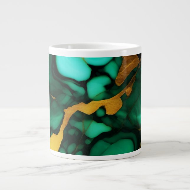 Chic Elegant dark green golden yellow Faux Marble  Giant Coffee Mug (Front)
