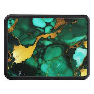Chic Elegant dark green golden yellow Faux Marble Hitch Cover