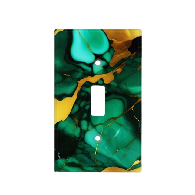 Chic Elegant dark green golden yellow Faux Marble  Light Switch Cover (Front)