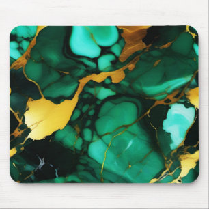 Chic Elegant dark green golden yellow Faux Marble  Mouse Pad