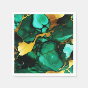 Chic Elegant dark green golden yellow Faux Marble  Napkins