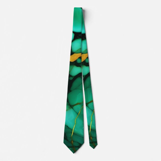 Chic Elegant dark green golden yellow Faux Marble  Neck Tie (Front)