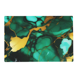 Chic Elegant dark green golden yellow Faux Marble Placemat