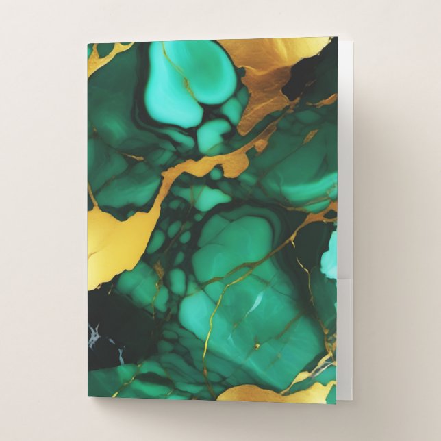 Chic Elegant dark green golden yellow Faux Marble  Pocket Folder (Front)