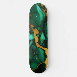 Chic Elegant dark green golden yellow Faux Marble Skateboard