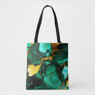 Chic Elegant dark green golden yellow Faux Marble  Tote Bag