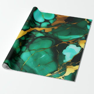 Chic Elegant dark green golden yellow Faux Marble Wrapping Paper