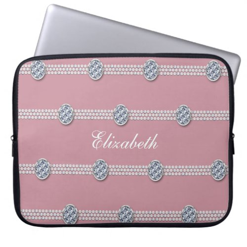 Chic Elegant Diamond Pearl  Pink Luxury Laptop Sleeve