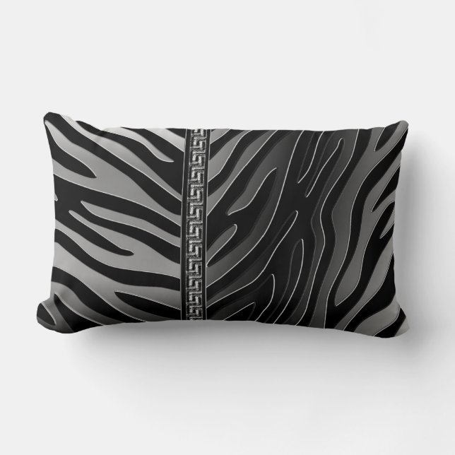 Chic Elegant Digital Ombre Grey Black Zebra Lumbar Pillow (Front)