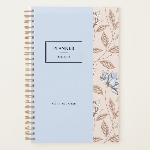 Chic Elegant Dusty Blue Blush Pink Floral Pattern Planner