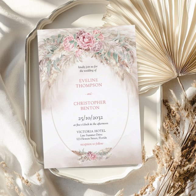 Chic elegant dusty rose pampas sage green wedding invitation (Chic elegant dusty rose pampas sage green wedding invitation)
