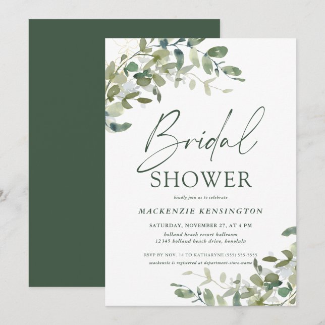 Chic Elegant Eucalyptus Greenery Bridal Shower  Invitation (Front/Back)