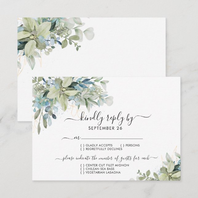 Chic Elegant Eucalyptus Greenery Wedding RSVP (Front/Back)