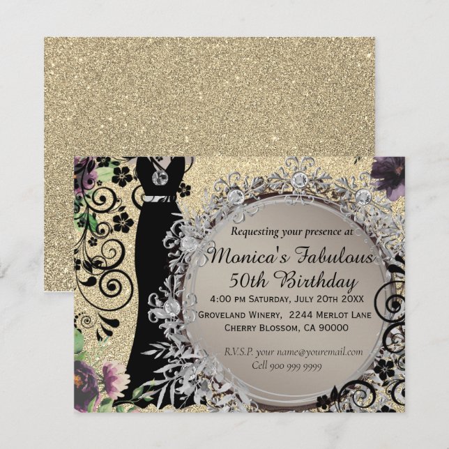 Chic Elegant Fabulous 50th Birthday Announcement (Front/Back)