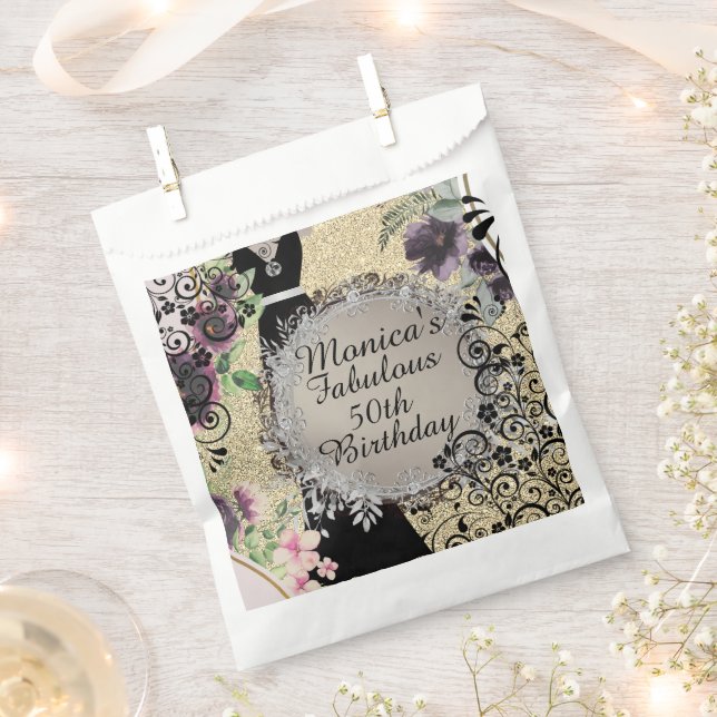 Chic Elegant Fabulous 50th Birthday Customized    Favor Bag (Clipped)