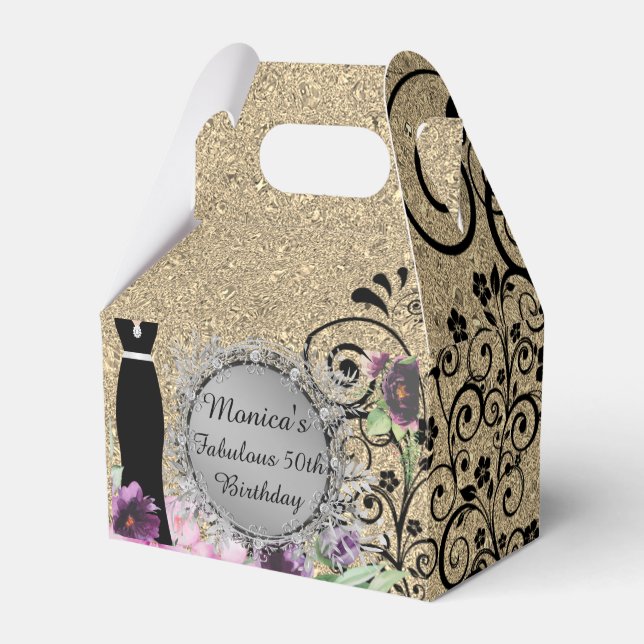 Chic Elegant Fabulous 50th Birthday Customized Favor Boxes (Front Side)