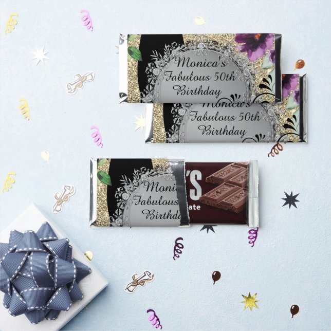 Chic Elegant Fabulous 50th Birthday Customized Hershey Bar Favors (Front)